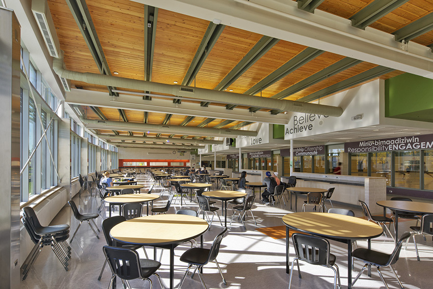 Projects such as Douglas Park School and Qualico Family Centre demonstrate the elegance of wood in Number TEN's interior design.