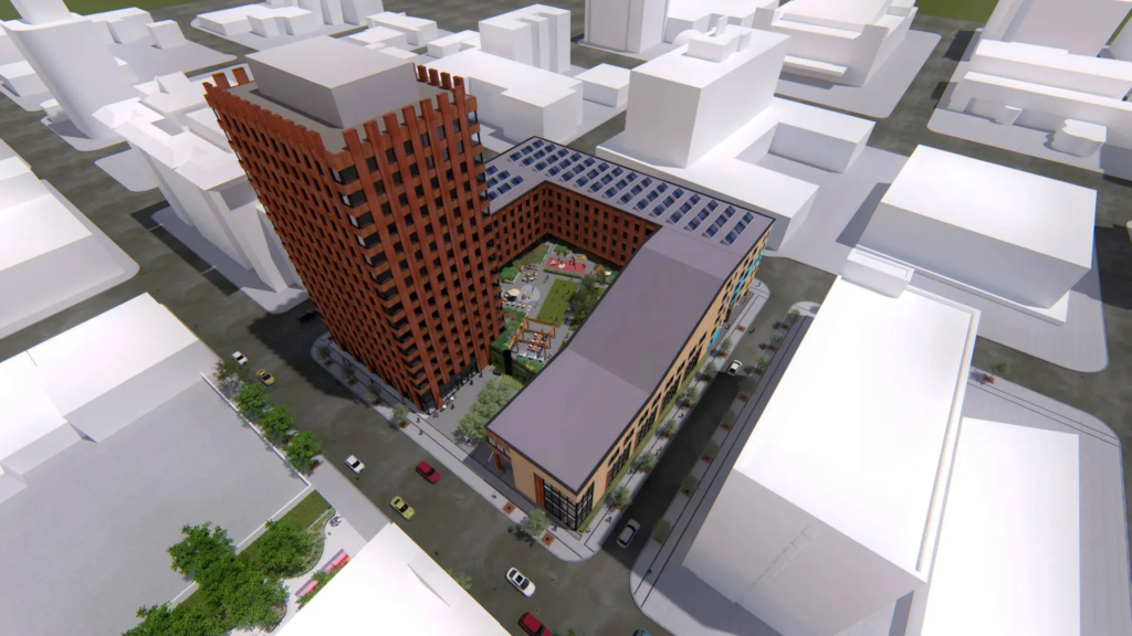 A rendering of the Market Lands development as seen from above. 